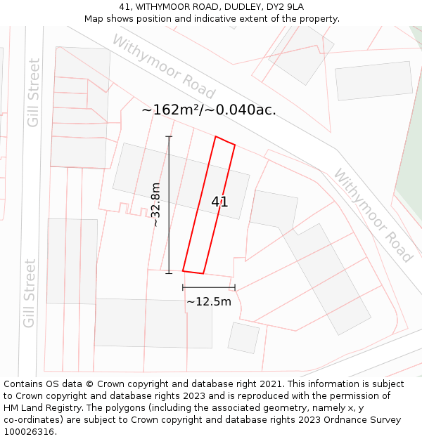 41, WITHYMOOR ROAD, DUDLEY, DY2 9LA: Plot and title map