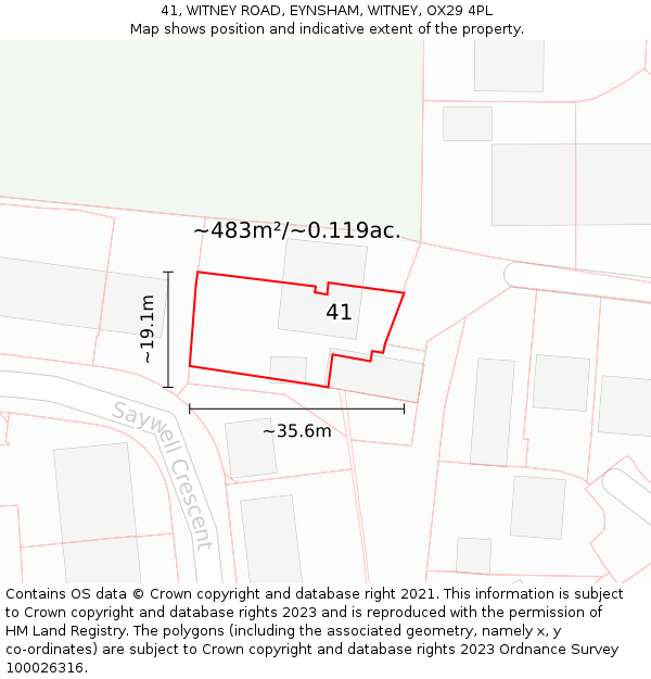 41, WITNEY ROAD, EYNSHAM, WITNEY, OX29 4PL: Plot and title map