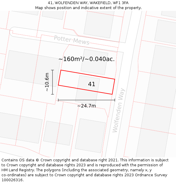 41, WOLFENDEN WAY, WAKEFIELD, WF1 3FA: Plot and title map