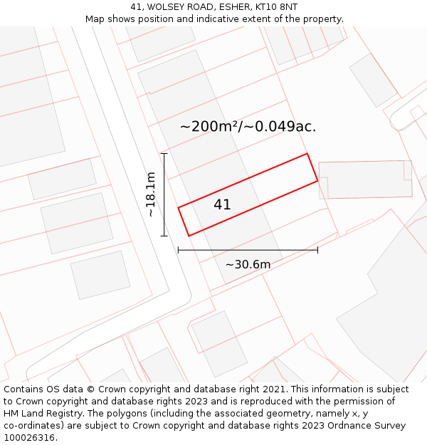 41, WOLSEY ROAD, ESHER, KT10 8NT: Plot and title map
