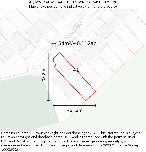 41, WOOD VIEW ROAD, HELLESDON, NORWICH, NR6 5QD: Plot and title map