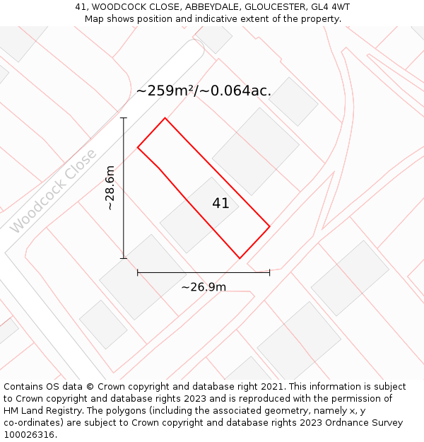41, WOODCOCK CLOSE, ABBEYDALE, GLOUCESTER, GL4 4WT: Plot and title map