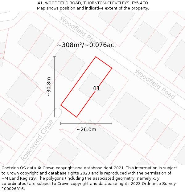 41, WOODFIELD ROAD, THORNTON-CLEVELEYS, FY5 4EQ: Plot and title map