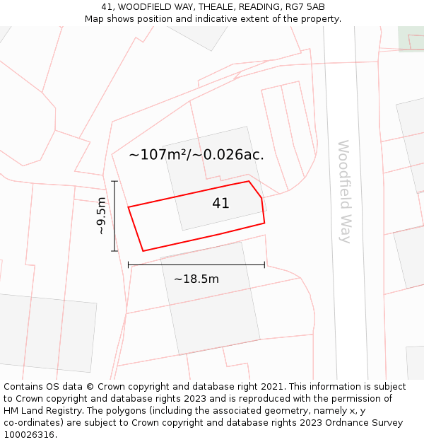 41, WOODFIELD WAY, THEALE, READING, RG7 5AB: Plot and title map