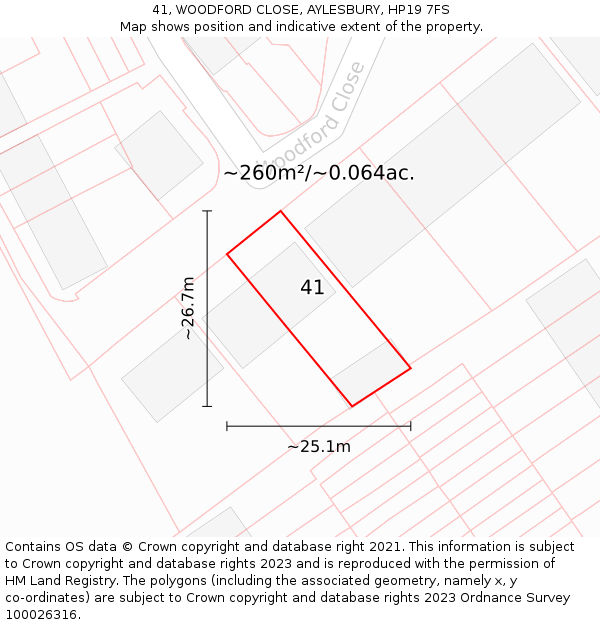 41, WOODFORD CLOSE, AYLESBURY, HP19 7FS: Plot and title map