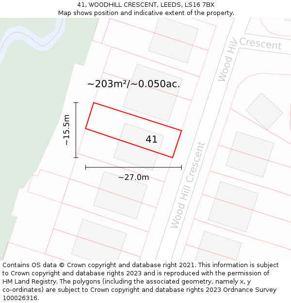 41, WOODHILL CRESCENT, LEEDS, LS16 7BX: Plot and title map