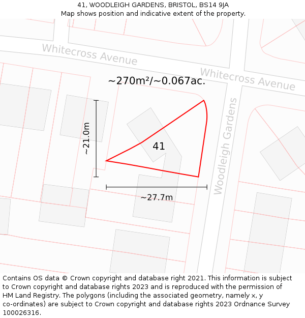 41, WOODLEIGH GARDENS, BRISTOL, BS14 9JA: Plot and title map