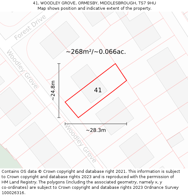41, WOODLEY GROVE, ORMESBY, MIDDLESBROUGH, TS7 9HU: Plot and title map