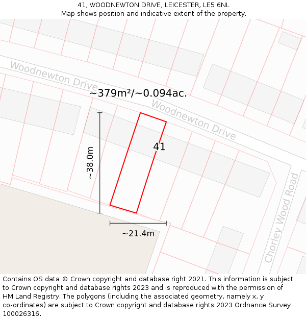 41, WOODNEWTON DRIVE, LEICESTER, LE5 6NL: Plot and title map