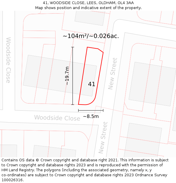 41, WOODSIDE CLOSE, LEES, OLDHAM, OL4 3AA: Plot and title map