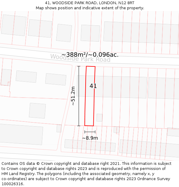 41, WOODSIDE PARK ROAD, LONDON, N12 8RT: Plot and title map
