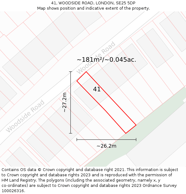 41, WOODSIDE ROAD, LONDON, SE25 5DP: Plot and title map