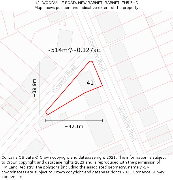 41, WOODVILLE ROAD, NEW BARNET, BARNET, EN5 5HD: Plot and title map