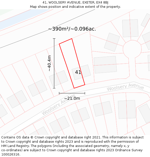 41, WOOLSERY AVENUE, EXETER, EX4 8BJ: Plot and title map