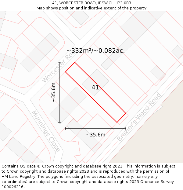 41, WORCESTER ROAD, IPSWICH, IP3 0RR: Plot and title map
