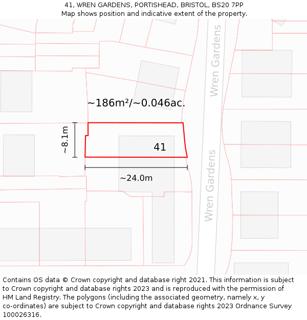 41, WREN GARDENS, PORTISHEAD, BRISTOL, BS20 7PP: Plot and title map