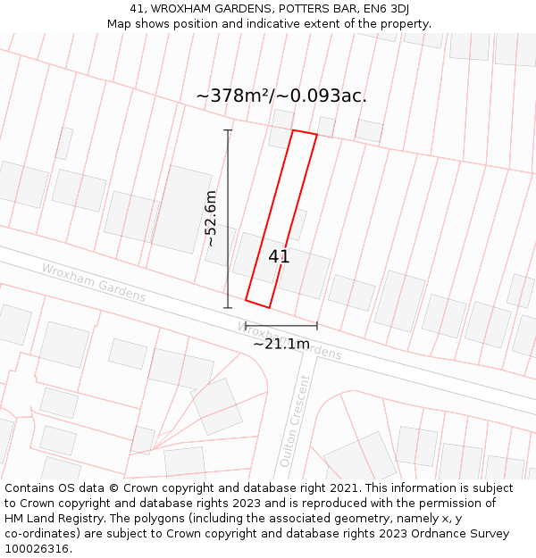 41, WROXHAM GARDENS, POTTERS BAR, EN6 3DJ: Plot and title map