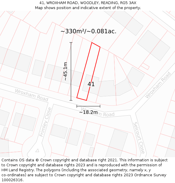 41, WROXHAM ROAD, WOODLEY, READING, RG5 3AX: Plot and title map