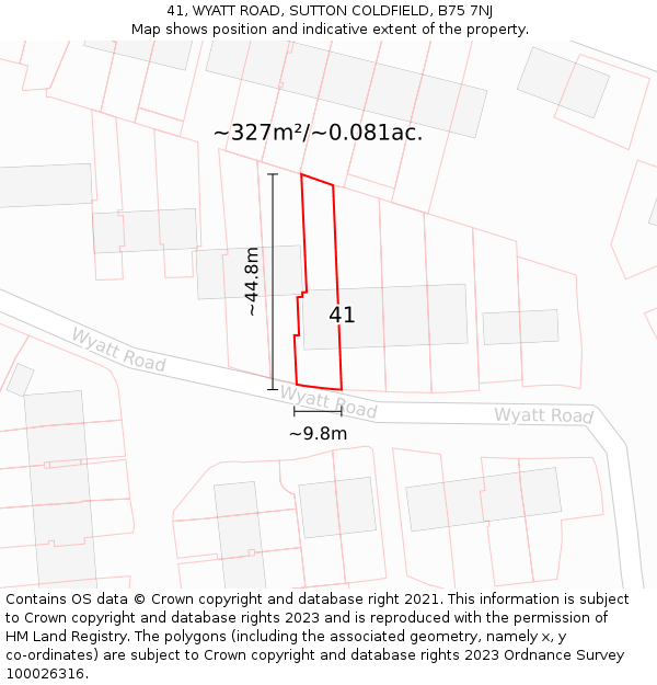 41, WYATT ROAD, SUTTON COLDFIELD, B75 7NJ: Plot and title map