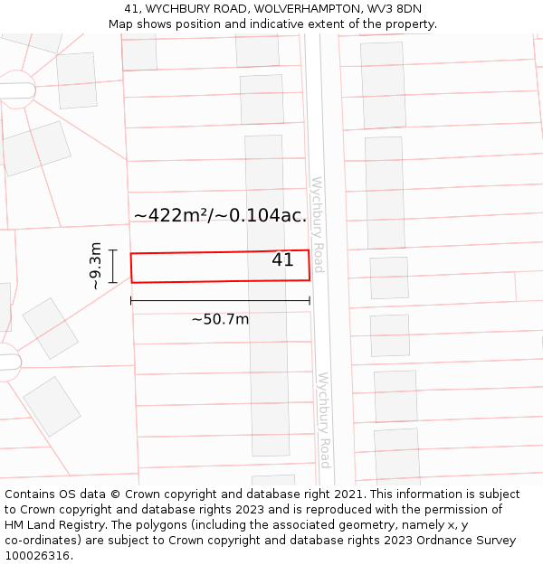 41, WYCHBURY ROAD, WOLVERHAMPTON, WV3 8DN: Plot and title map