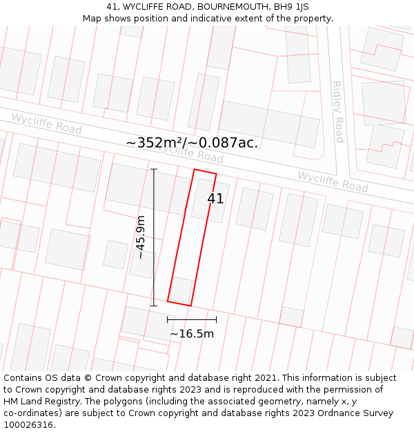 41, WYCLIFFE ROAD, BOURNEMOUTH, BH9 1JS: Plot and title map