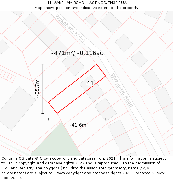 41, WYKEHAM ROAD, HASTINGS, TN34 1UA: Plot and title map