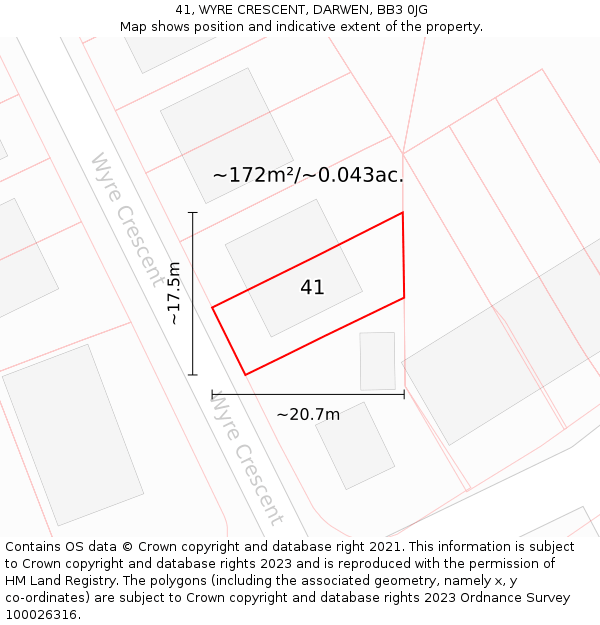 41, WYRE CRESCENT, DARWEN, BB3 0JG: Plot and title map