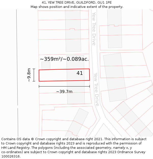 41, YEW TREE DRIVE, GUILDFORD, GU1 1PE: Plot and title map