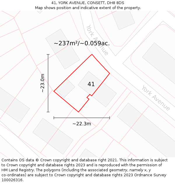 41, YORK AVENUE, CONSETT, DH8 8DS: Plot and title map