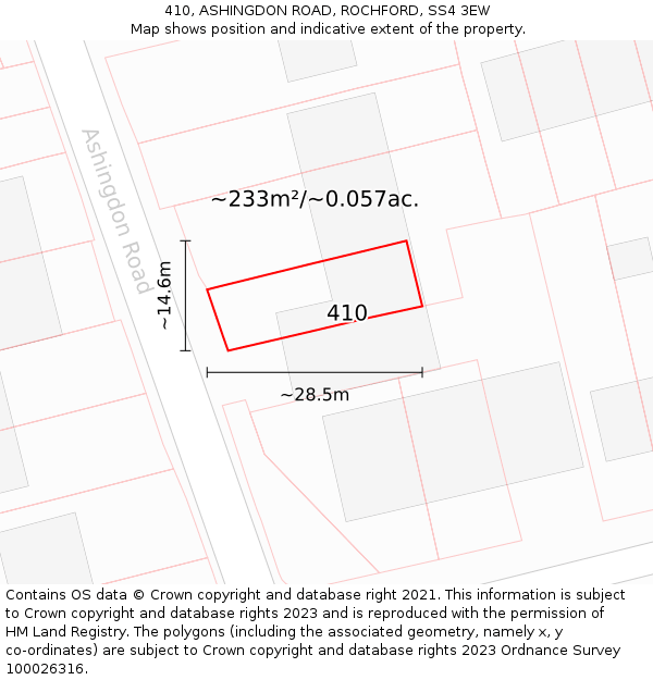 410, ASHINGDON ROAD, ROCHFORD, SS4 3EW: Plot and title map