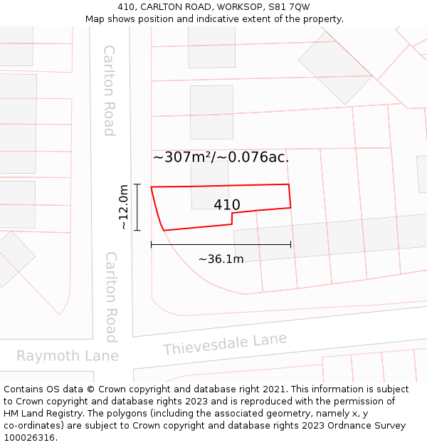 410, CARLTON ROAD, WORKSOP, S81 7QW: Plot and title map