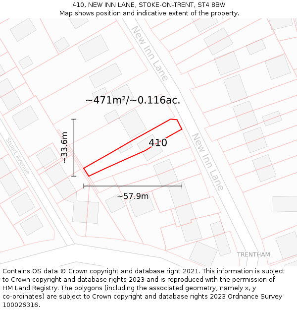 410, NEW INN LANE, STOKE-ON-TRENT, ST4 8BW: Plot and title map