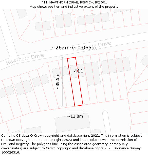 411, HAWTHORN DRIVE, IPSWICH, IP2 0RU: Plot and title map