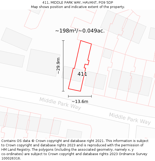 411, MIDDLE PARK WAY, HAVANT, PO9 5DP: Plot and title map