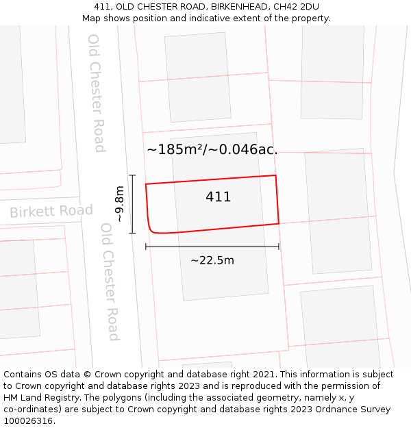 411, OLD CHESTER ROAD, BIRKENHEAD, CH42 2DU: Plot and title map