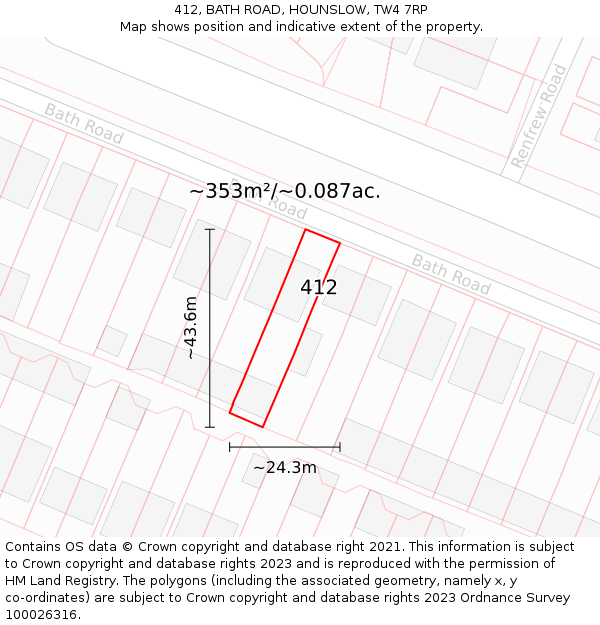 412, BATH ROAD, HOUNSLOW, TW4 7RP: Plot and title map