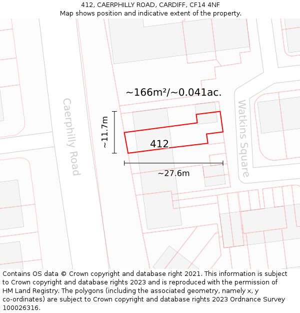 412, CAERPHILLY ROAD, CARDIFF, CF14 4NF: Plot and title map