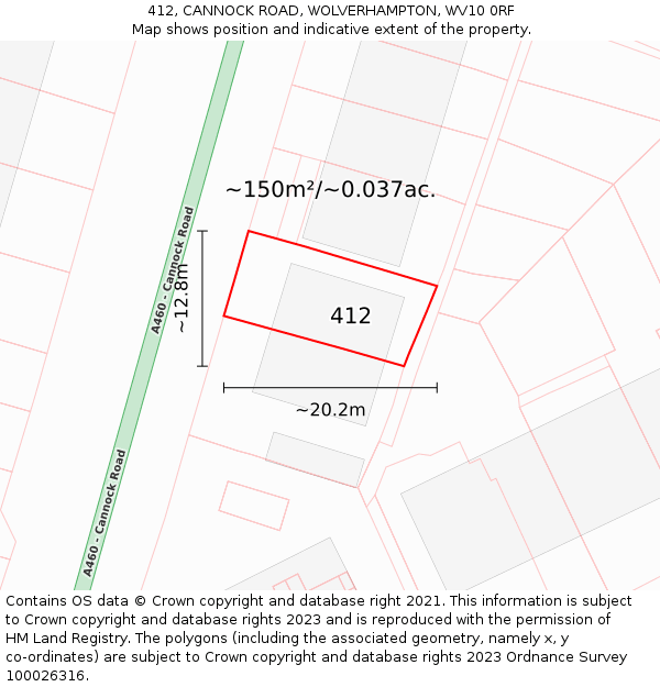 412, CANNOCK ROAD, WOLVERHAMPTON, WV10 0RF: Plot and title map