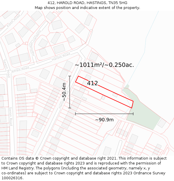 412, HAROLD ROAD, HASTINGS, TN35 5HG: Plot and title map