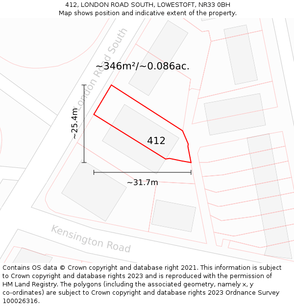 412, LONDON ROAD SOUTH, LOWESTOFT, NR33 0BH: Plot and title map