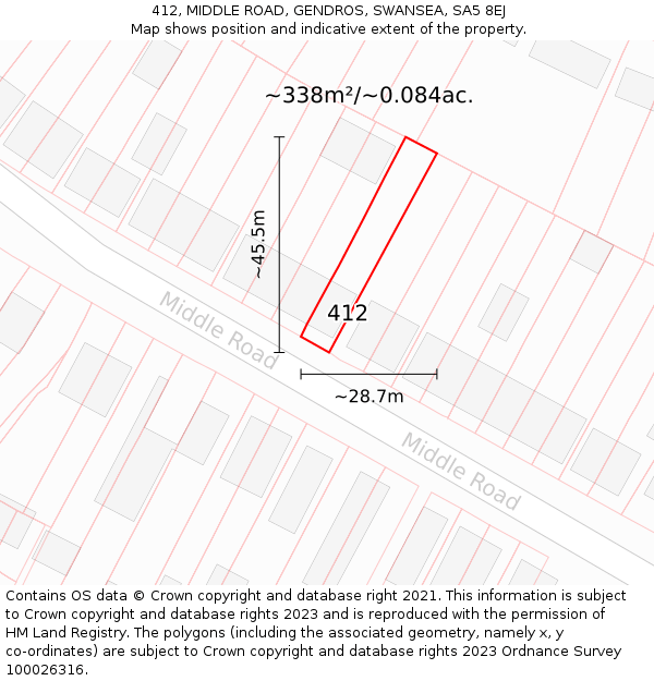 412, MIDDLE ROAD, GENDROS, SWANSEA, SA5 8EJ: Plot and title map