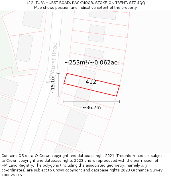 412, TURNHURST ROAD, PACKMOOR, STOKE-ON-TRENT, ST7 4QQ: Plot and title map