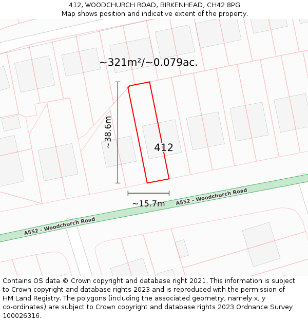 412, WOODCHURCH ROAD, BIRKENHEAD, CH42 8PG: Plot and title map