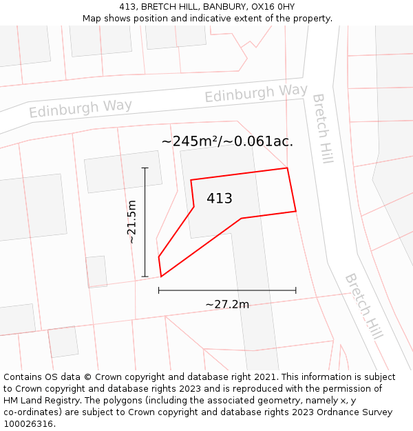 413, BRETCH HILL, BANBURY, OX16 0HY: Plot and title map