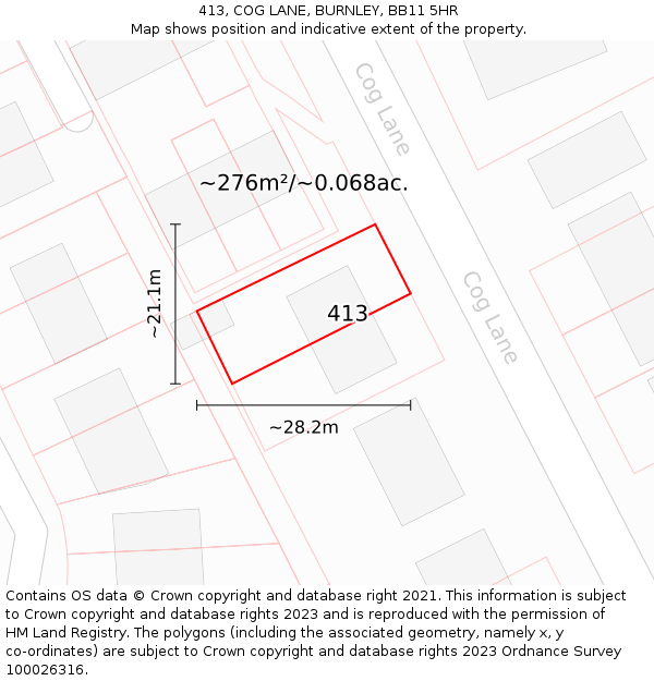 413, COG LANE, BURNLEY, BB11 5HR: Plot and title map