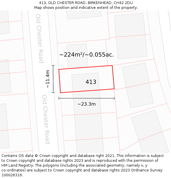413, OLD CHESTER ROAD, BIRKENHEAD, CH42 2DU: Plot and title map