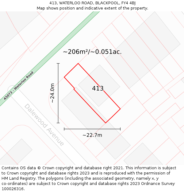 413, WATERLOO ROAD, BLACKPOOL, FY4 4BJ: Plot and title map