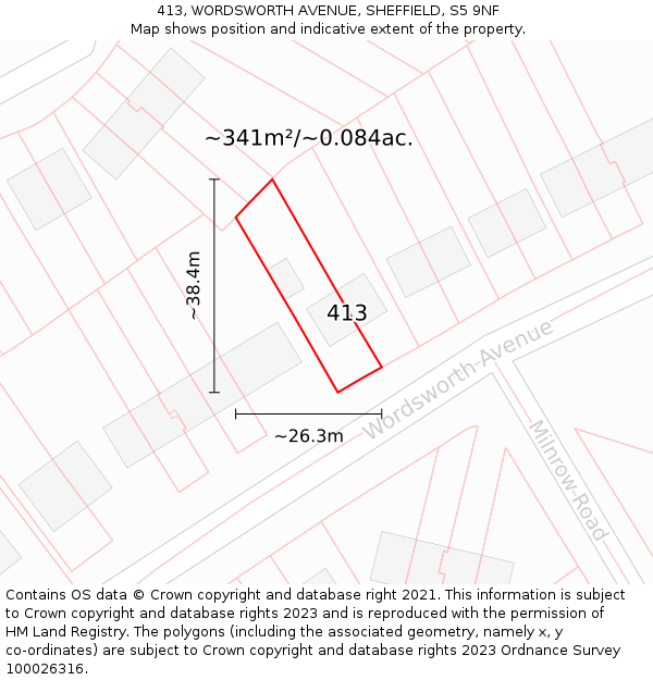 413, WORDSWORTH AVENUE, SHEFFIELD, S5 9NF: Plot and title map