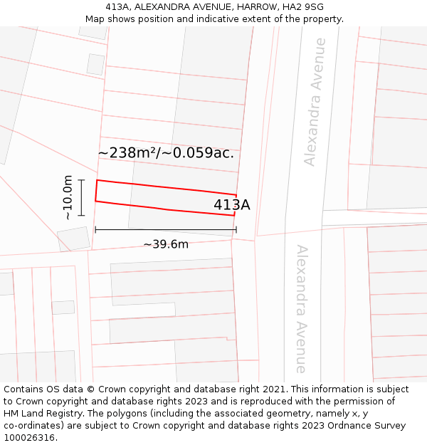 413A, ALEXANDRA AVENUE, HARROW, HA2 9SG: Plot and title map