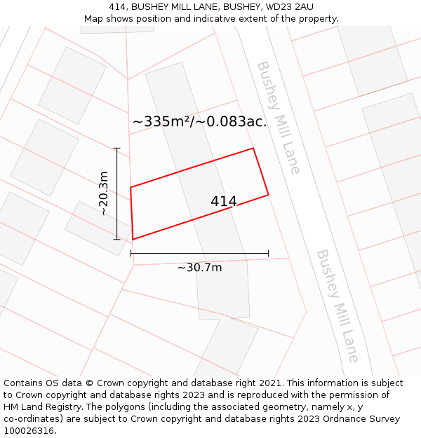 414, BUSHEY MILL LANE, BUSHEY, WD23 2AU: Plot and title map